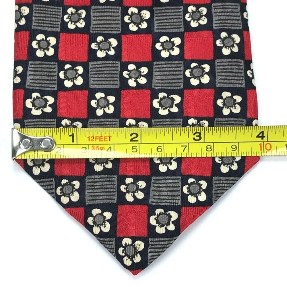 Robert Talbott Studio Nordstrom Silk Hand-sewn Red Navy Beige Floral Necktie 57
